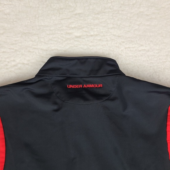 Under Armour Jacket Sweater Mens Large Black‎ Red Full Zip Pocket Tech Golf - Picture 8 of 11